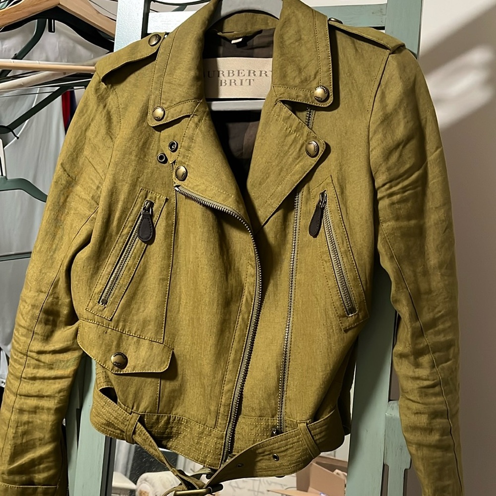 Burberry Brit Moto Jacket - Linen- Military Green